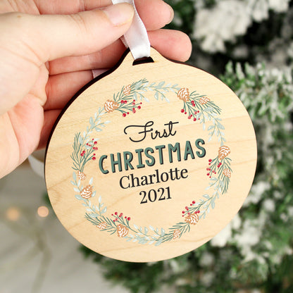 Personalised Wreath Round Wooden Decoration - MK&JD Gifts