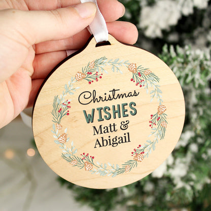 Personalised Wreath Round Wooden Decoration - MK&JD Gifts