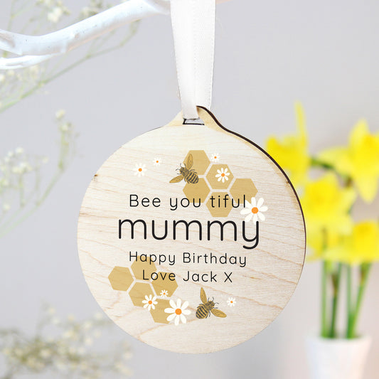 Personalised Bee Round Wooden Decoration - MK&JD Gifts