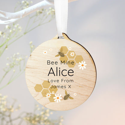 Personalised Bee Round Wooden Decoration - MK&JD Gifts