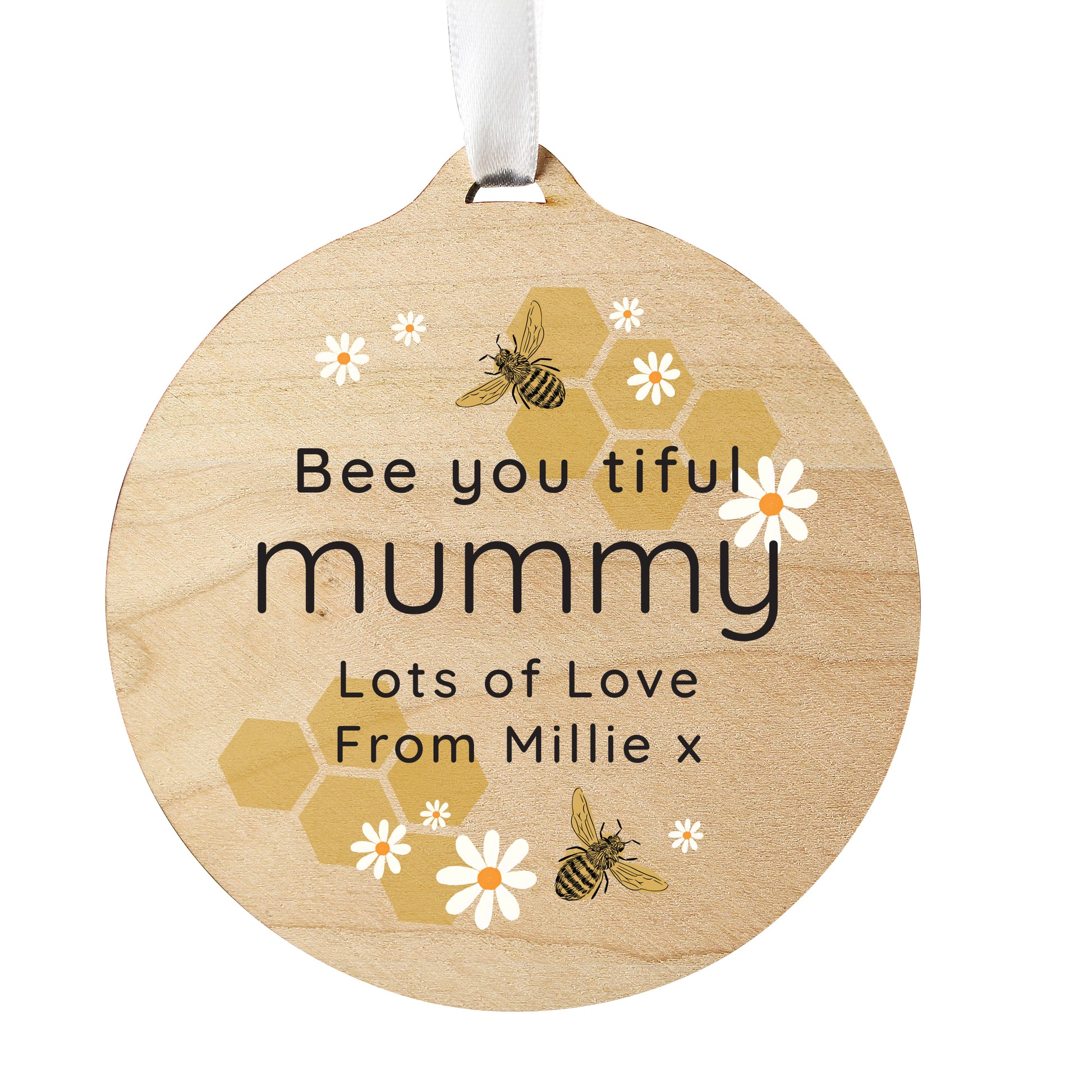Personalised Bee Round Wooden Decoration - MK&JD Gifts