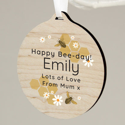 Personalised Bee Round Wooden Decoration - MK&JD Gifts