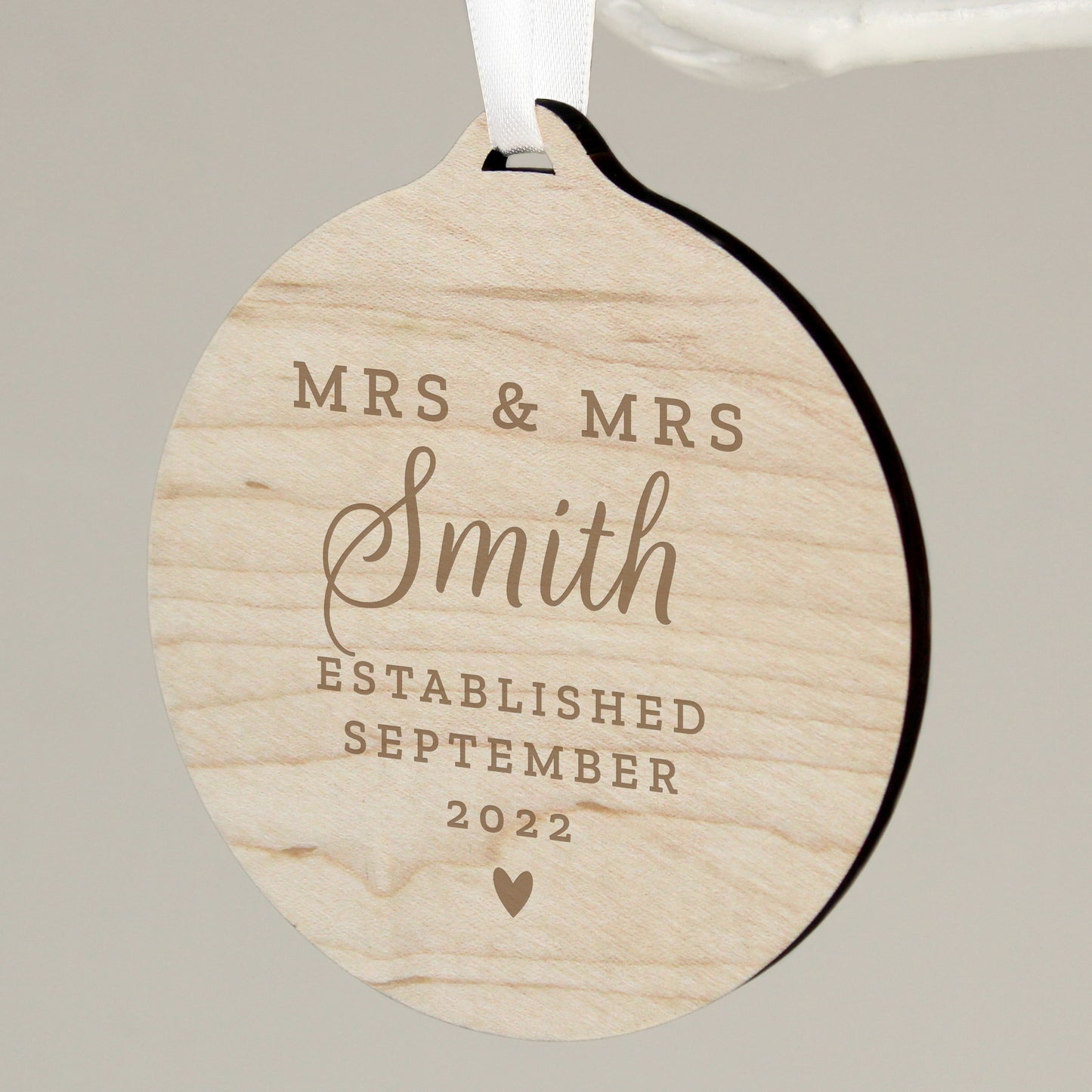 Personalised Mr & Mrs Round Wooden Decoration - MK&JD Gifts