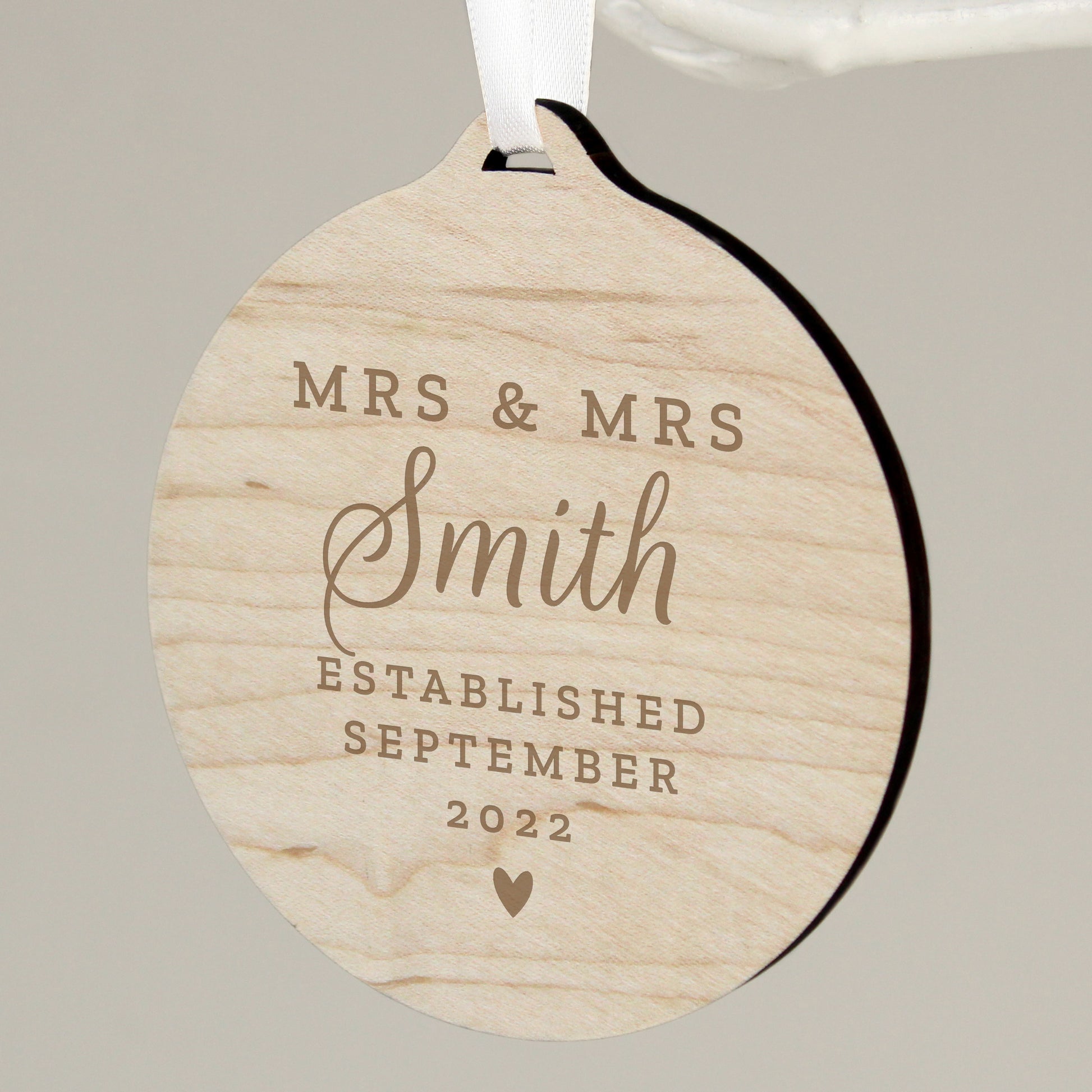 Personalised Mr & Mrs Round Wooden Decoration - MK&JD Gifts