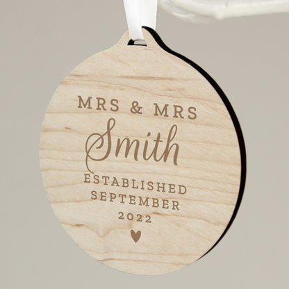 Personalised Mr & Mrs Round Wooden Decoration - MK&JD Gifts