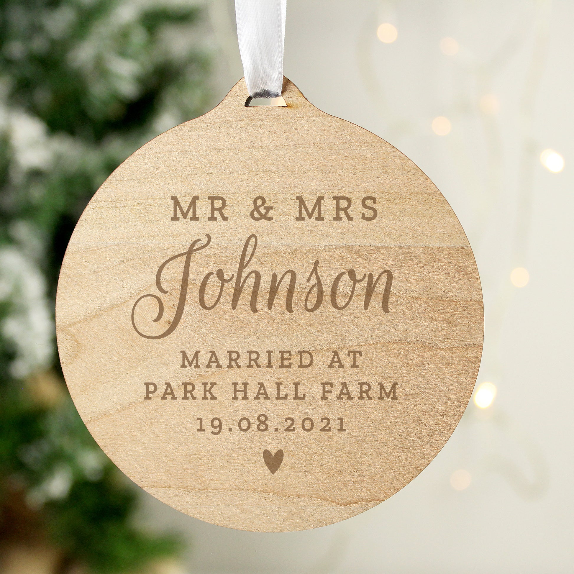 Personalised Mr & Mrs Round Wooden Decoration - MK&JD Gifts