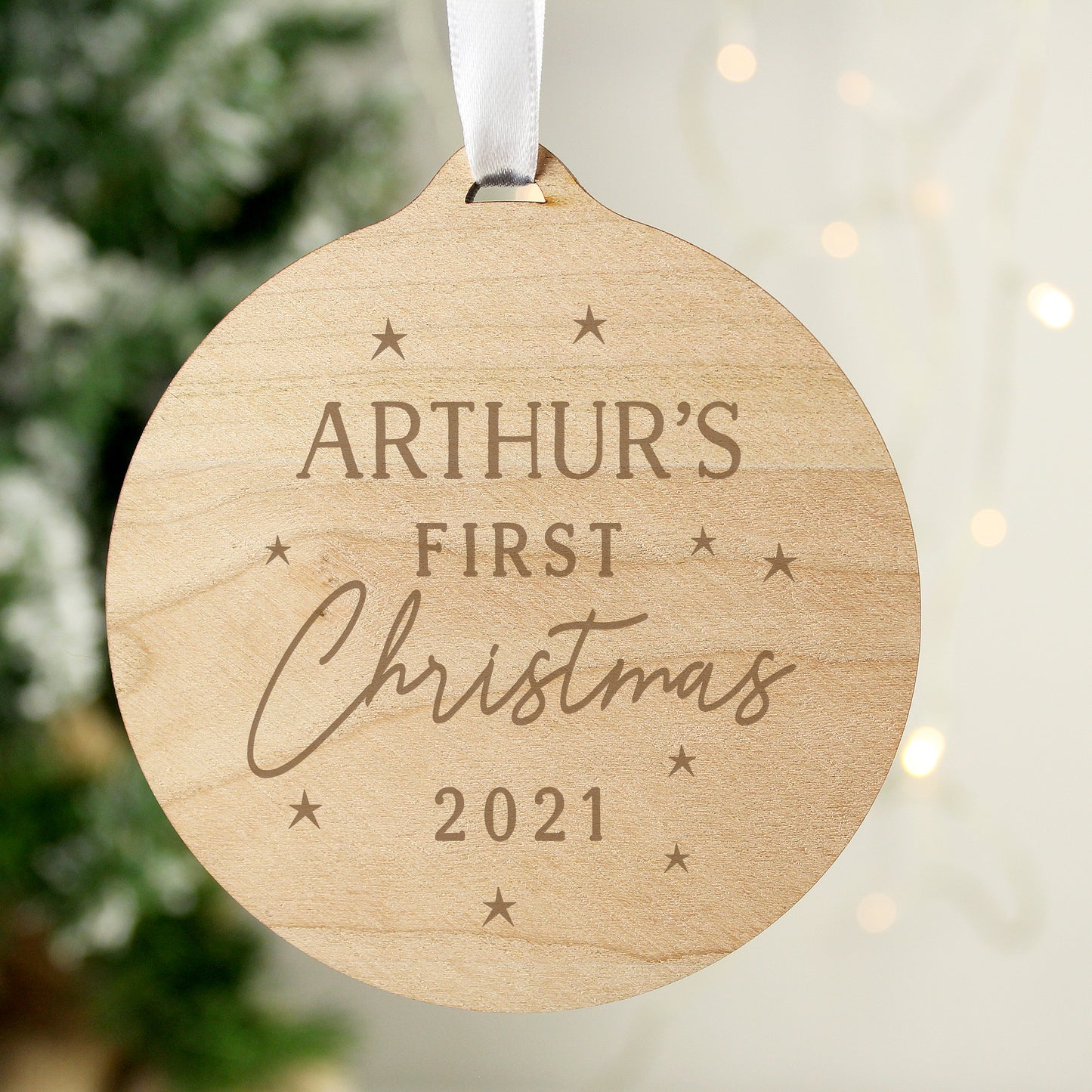 Personalised Baby's First Christmas Round Wooden Decoration - MK&JD Gifts