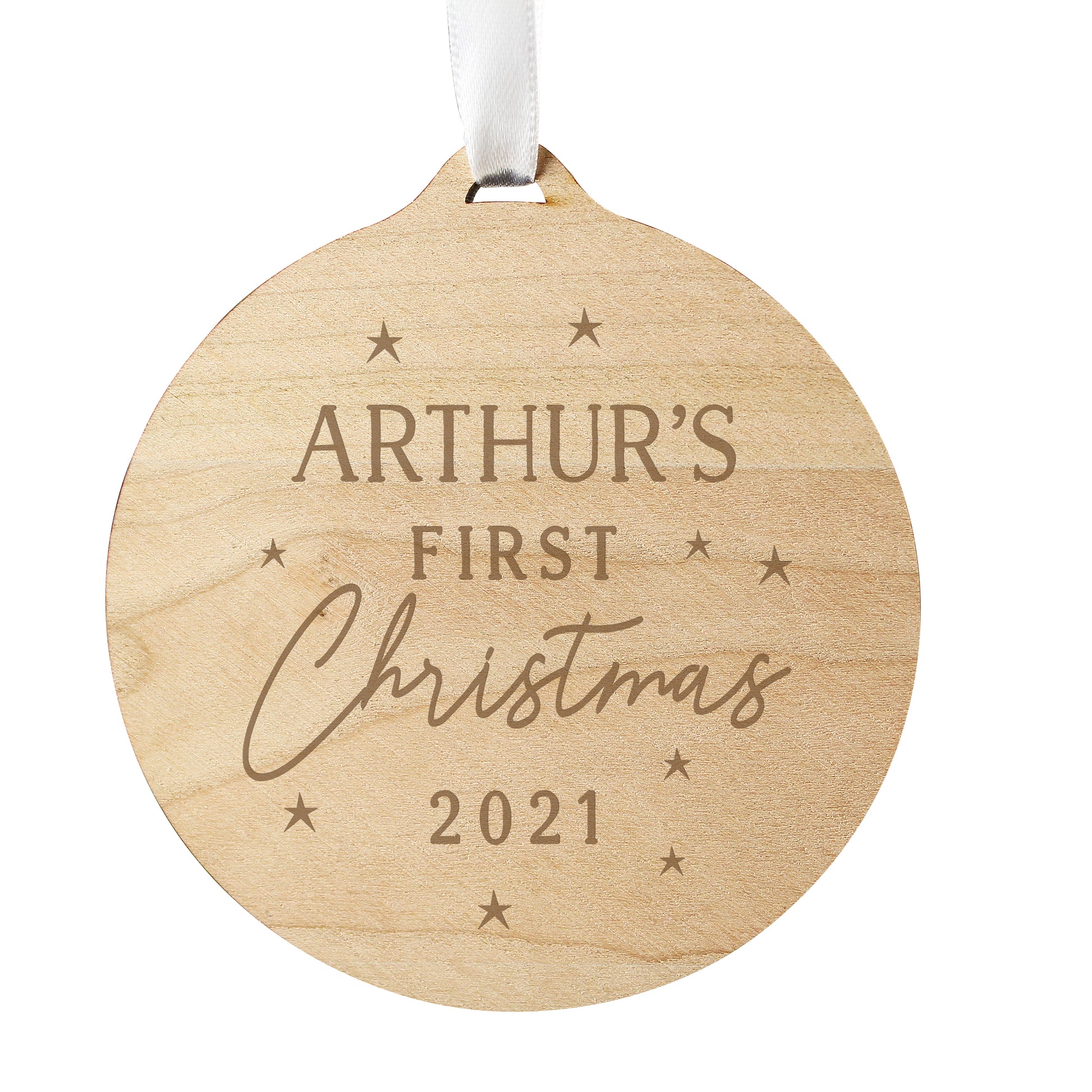 Personalised Baby's First Christmas Round Wooden Decoration - MK&JD Gifts