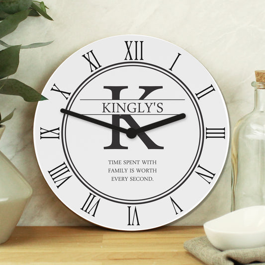 Personalised Family Name & Initial Wooden Clock - MK&JD Gifts