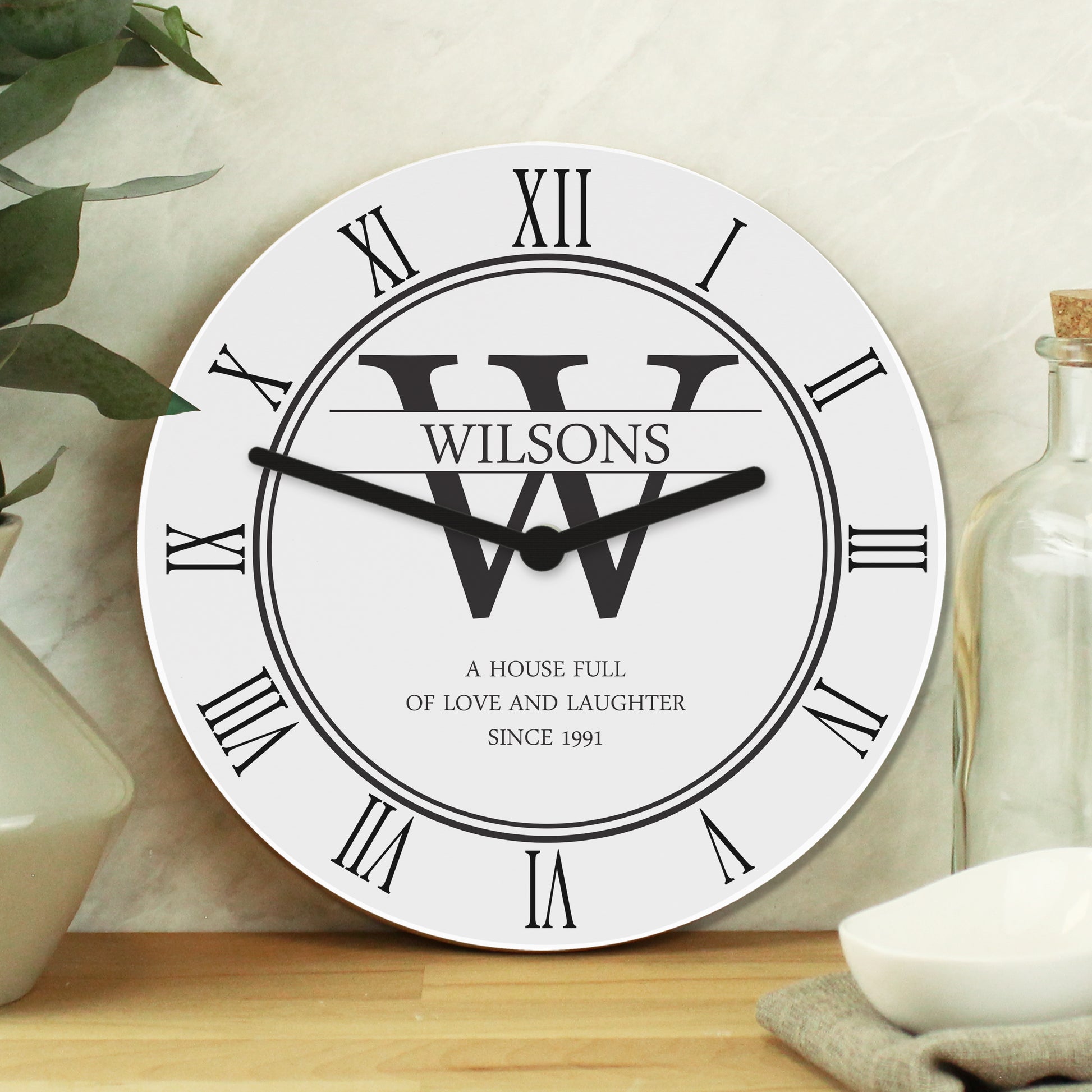 Personalised Family Name & Initial Wooden Clock - MK&JD Gifts