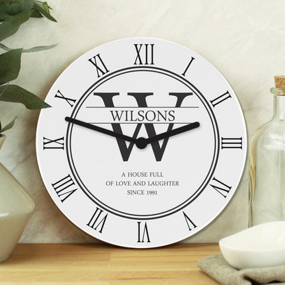 Personalised Family Name & Initial Wooden Clock - MK&JD Gifts