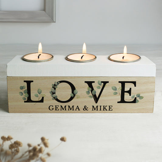 Personalised Botanical Triple Tea Light Box