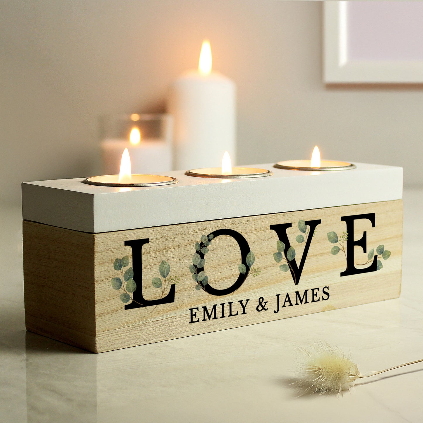 Personalised Botanical Triple Tea Light Box - MK&JD Gifts