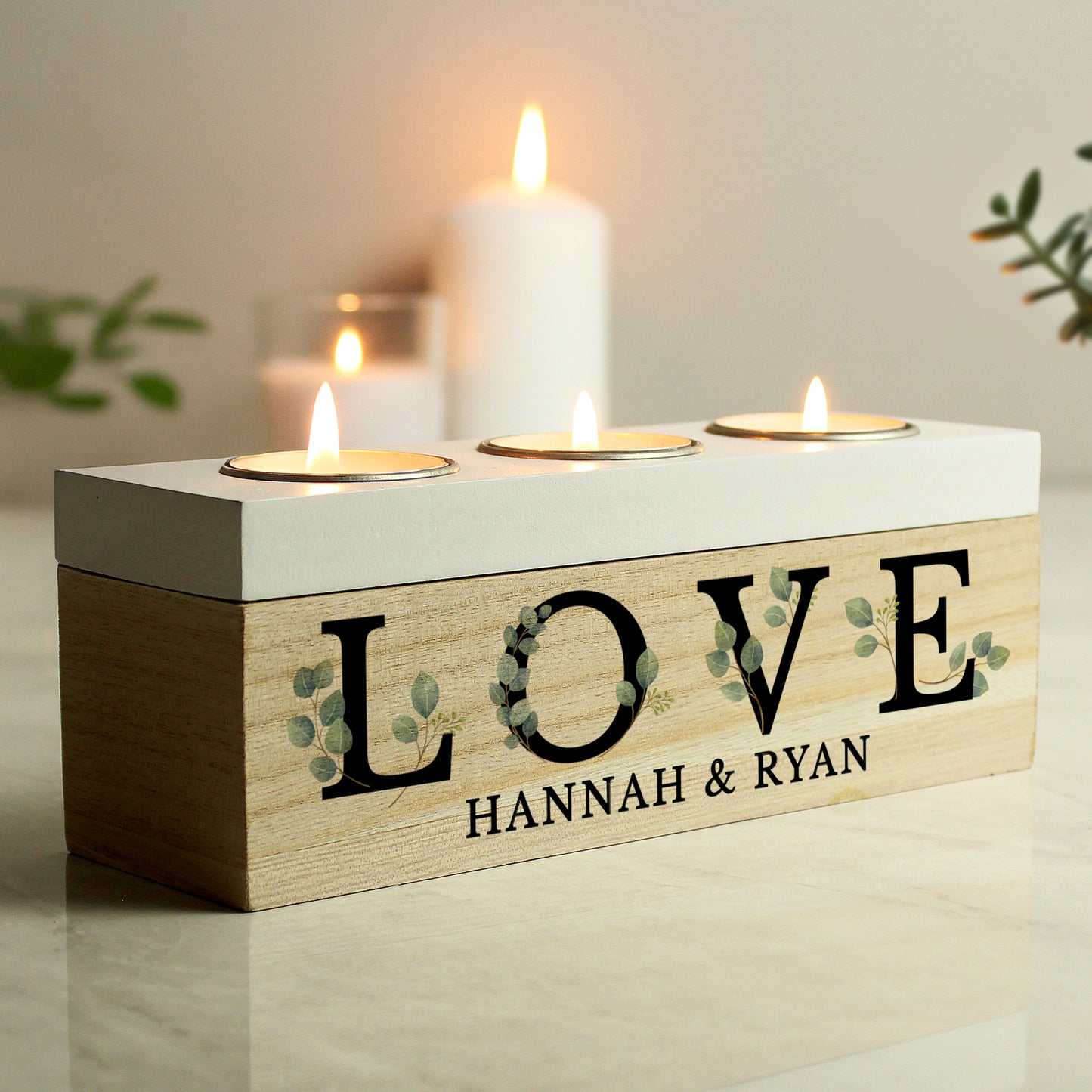 Personalised Botanical Triple Tea Light Box - MK&JD Gifts