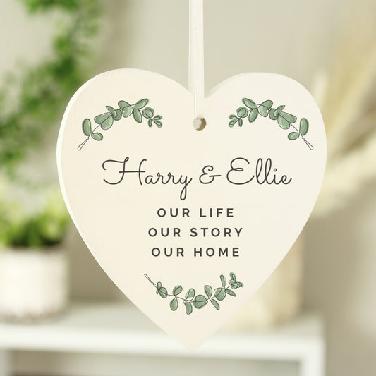 Personalised Botanical Wooden Heart Decoration - MK&JD Gifts