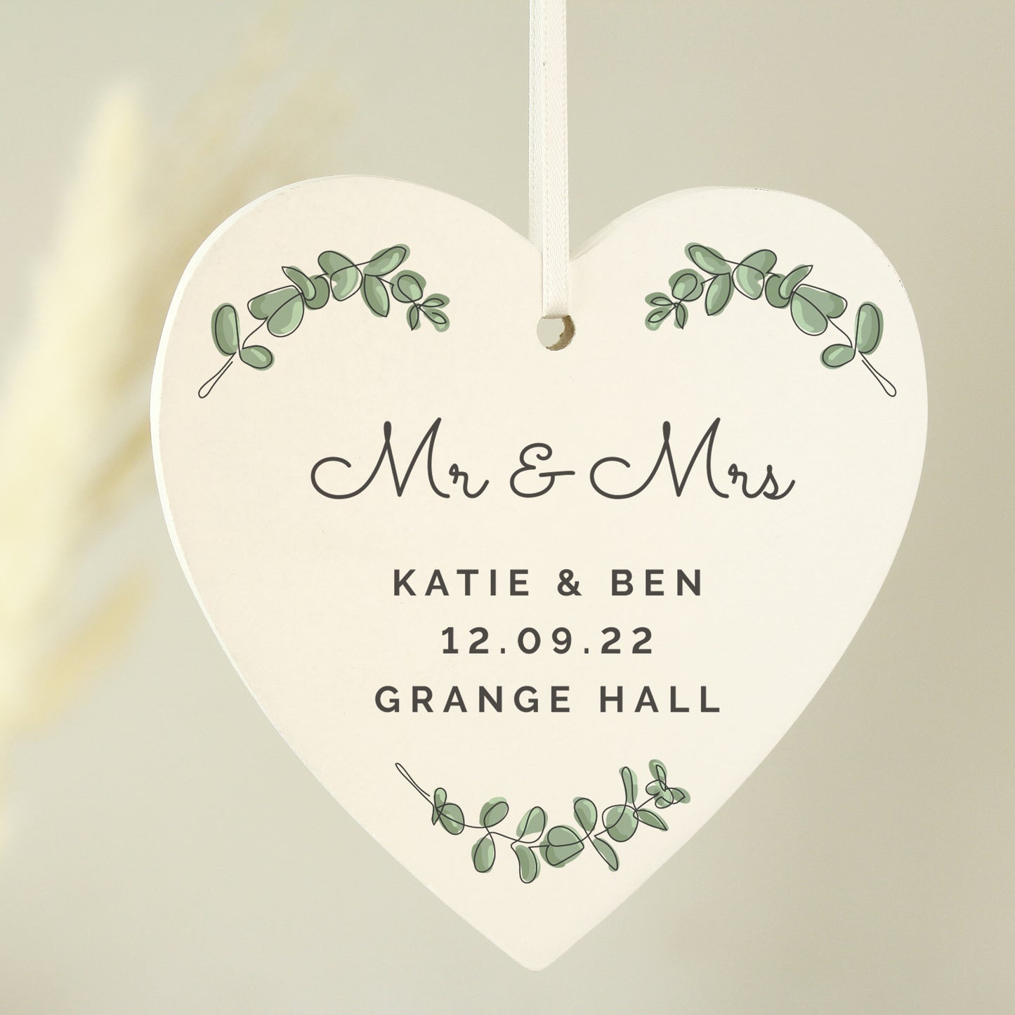 Personalised Botanical Wooden Heart Decoration - MK&JD Gifts