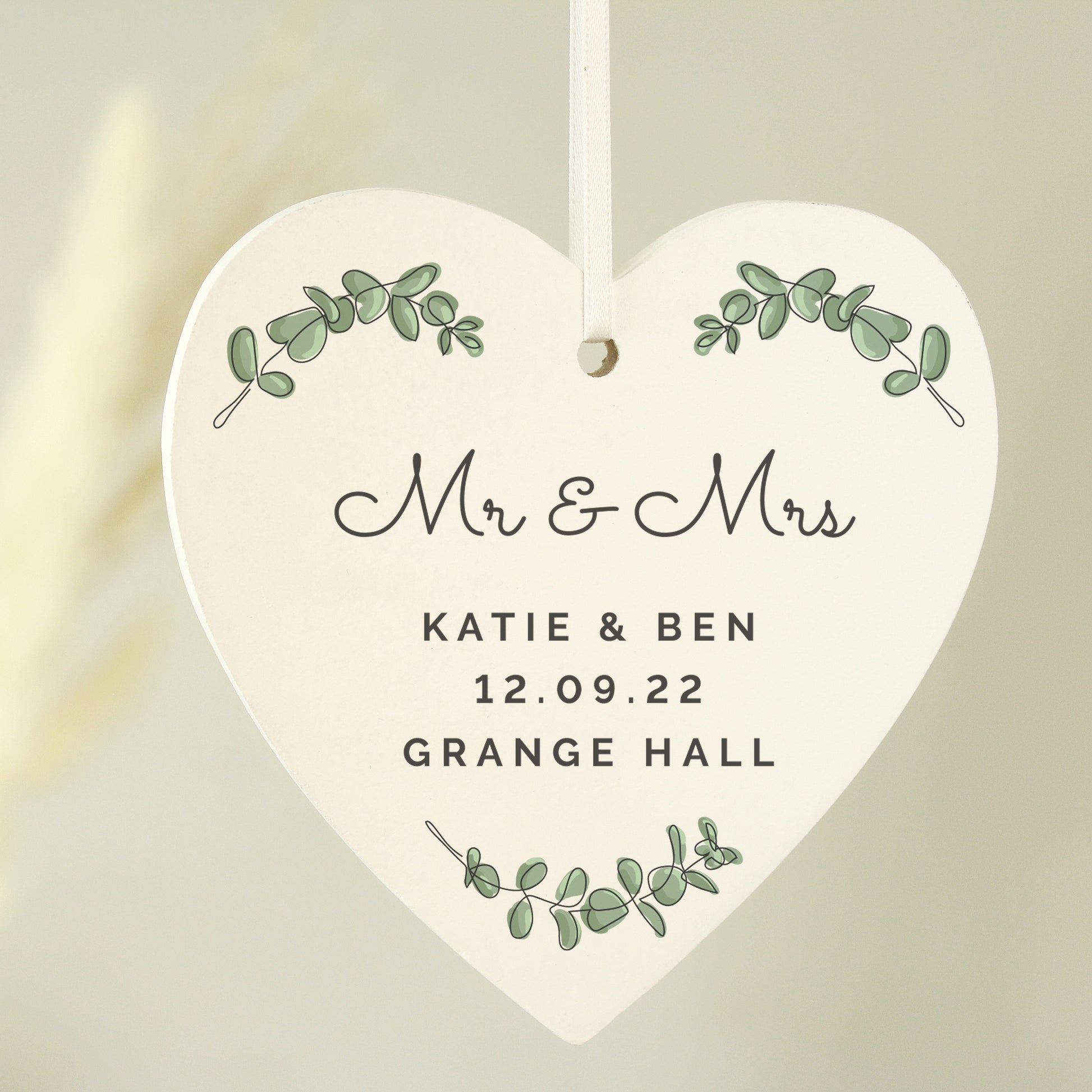 Personalised Botanical Wooden Heart Decoration - MK&JD Gifts