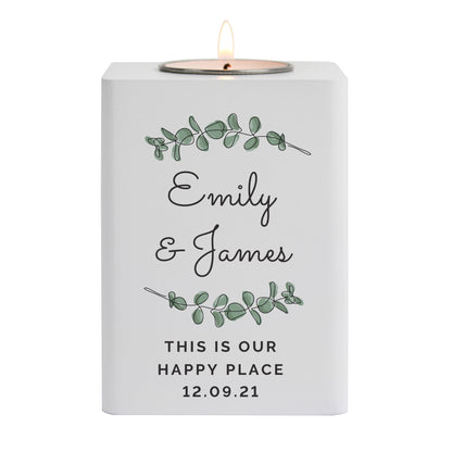 Personalised Botanical White Wooden Tea light Holder - MK&JD Gifts
