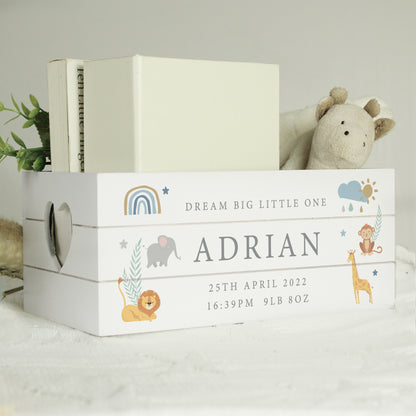 Personalised Safari Animals White Wooden Crate - MK&JD Gifts