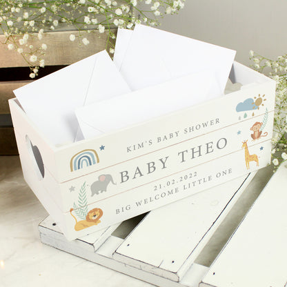 Personalised Safari Animals White Wooden Crate - MK&JD Gifts