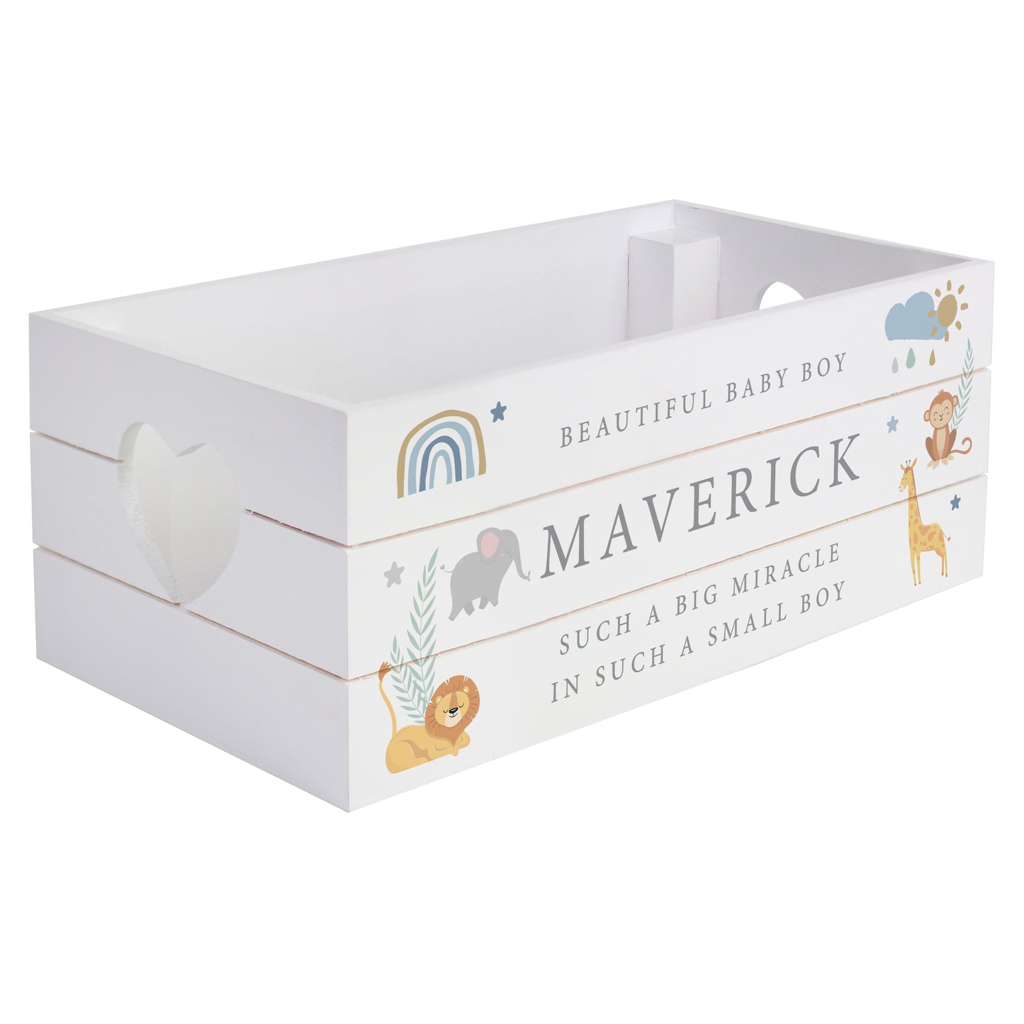 Personalised Safari Animals White Wooden Crate - MK&JD Gifts