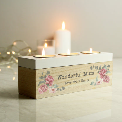Personalised Floral Watercolour Triple Tealight Box - MK&JD Gifts