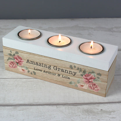 Personalised Floral Watercolour Triple Tealight Box - MK&JD Gifts