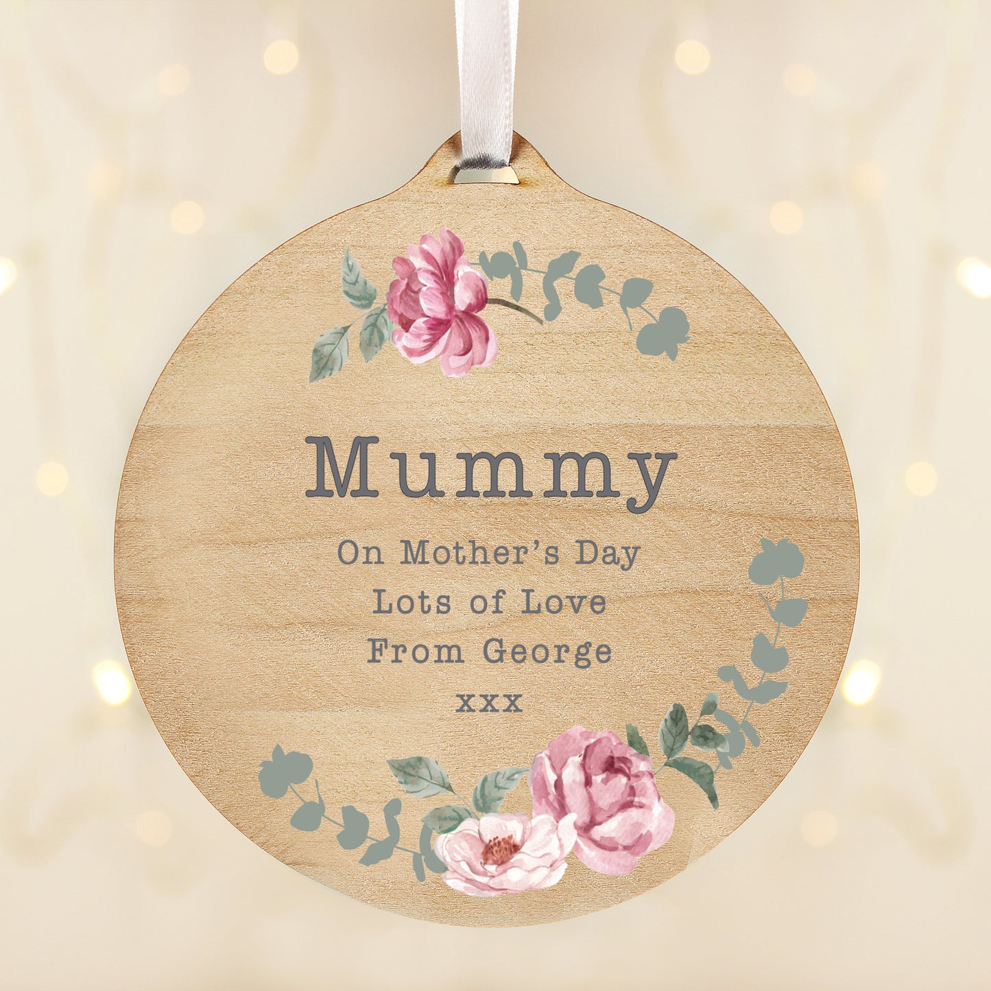 Personalised Floral Watercolour Round Wooden Decoration - MK&JD Gifts