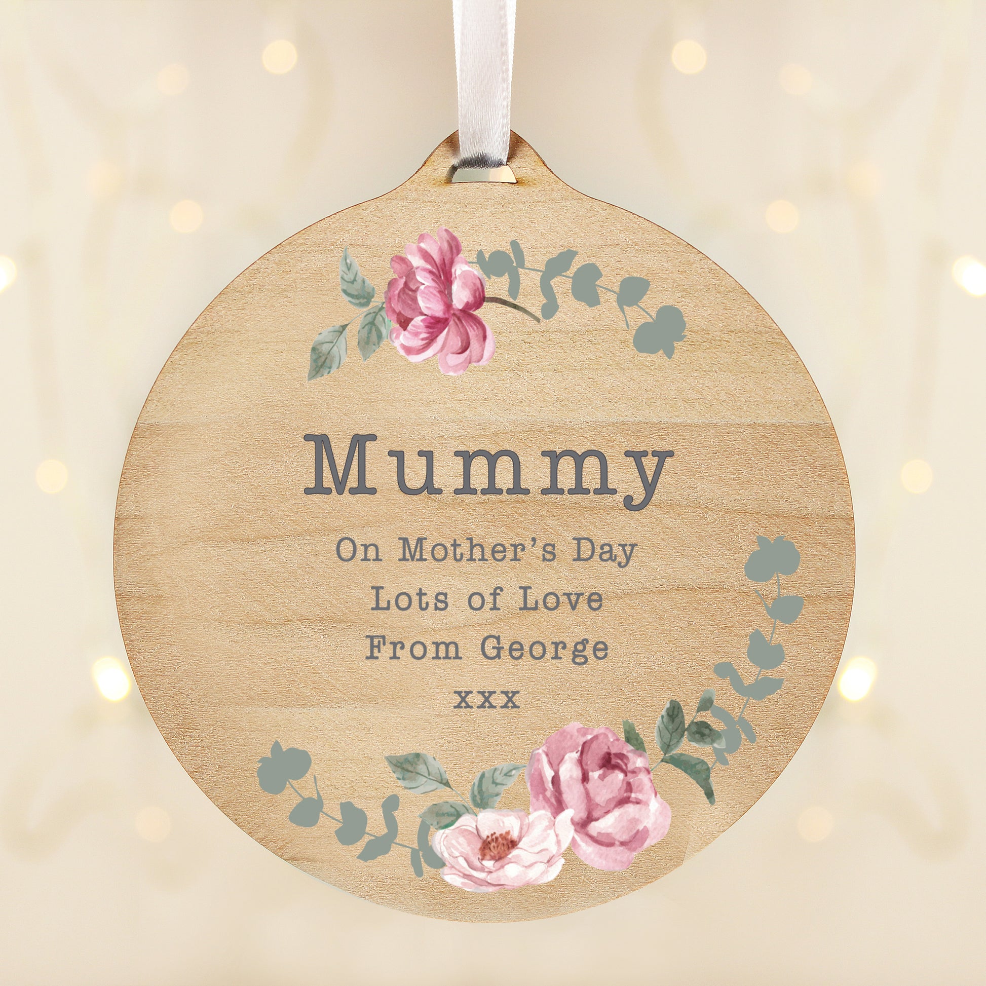 Personalised Floral Watercolour Round Wooden Decoration - MK&JD Gifts