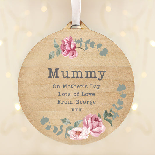 Personalised Floral Watercolour Round Wooden Decoration - MK&JD Gifts