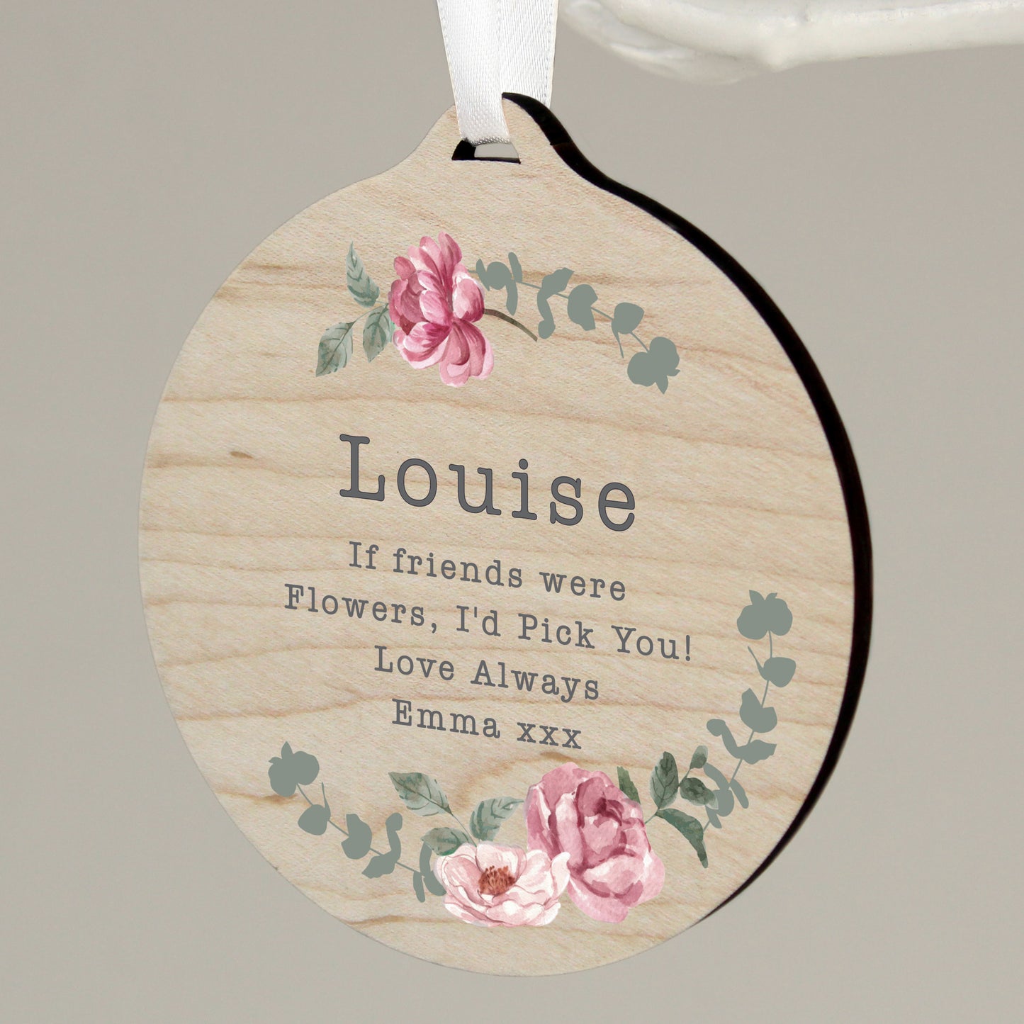 Personalised Floral Watercolour Round Wooden Decoration - MK&JD Gifts