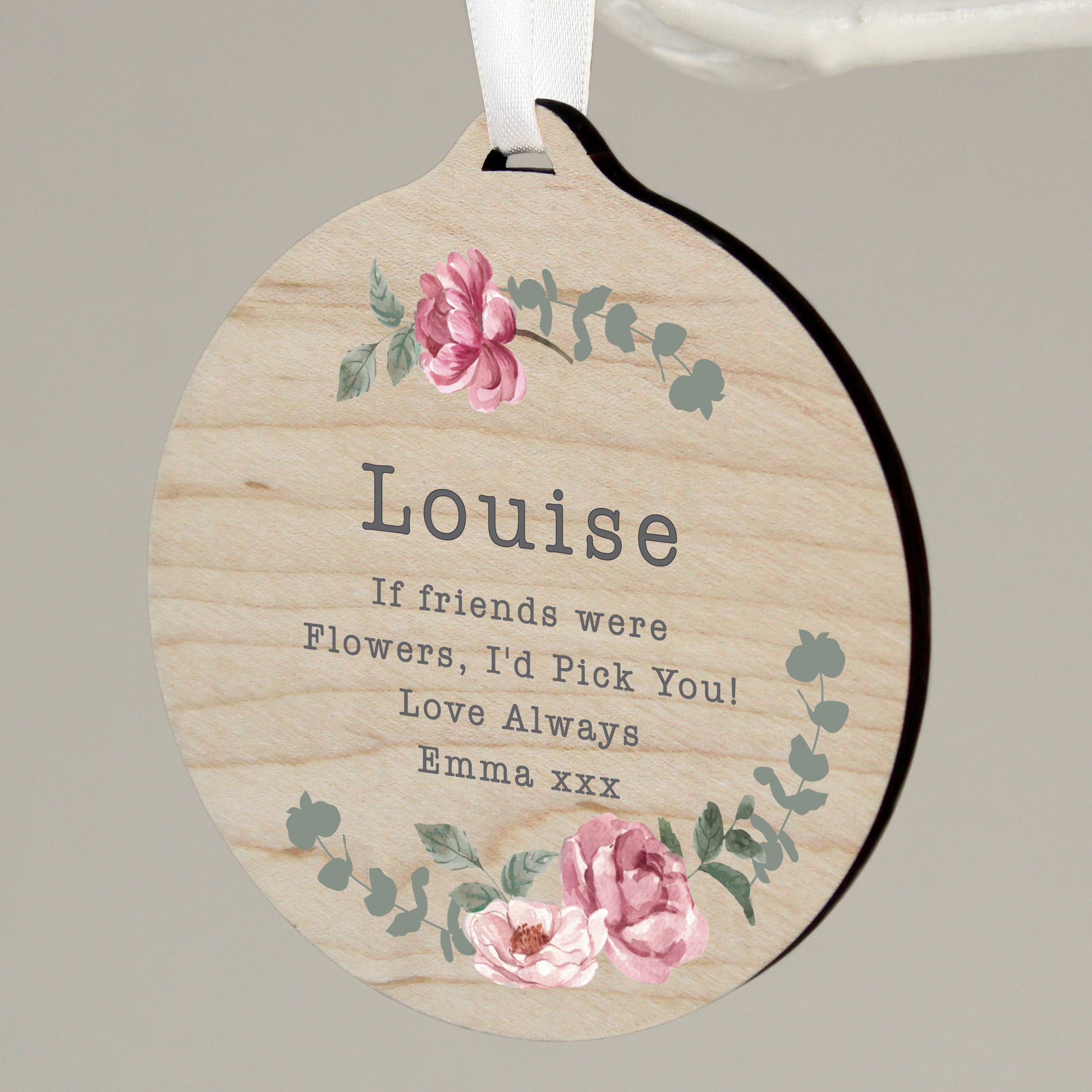 Personalised Floral Watercolour Round Wooden Decoration - MK&JD Gifts