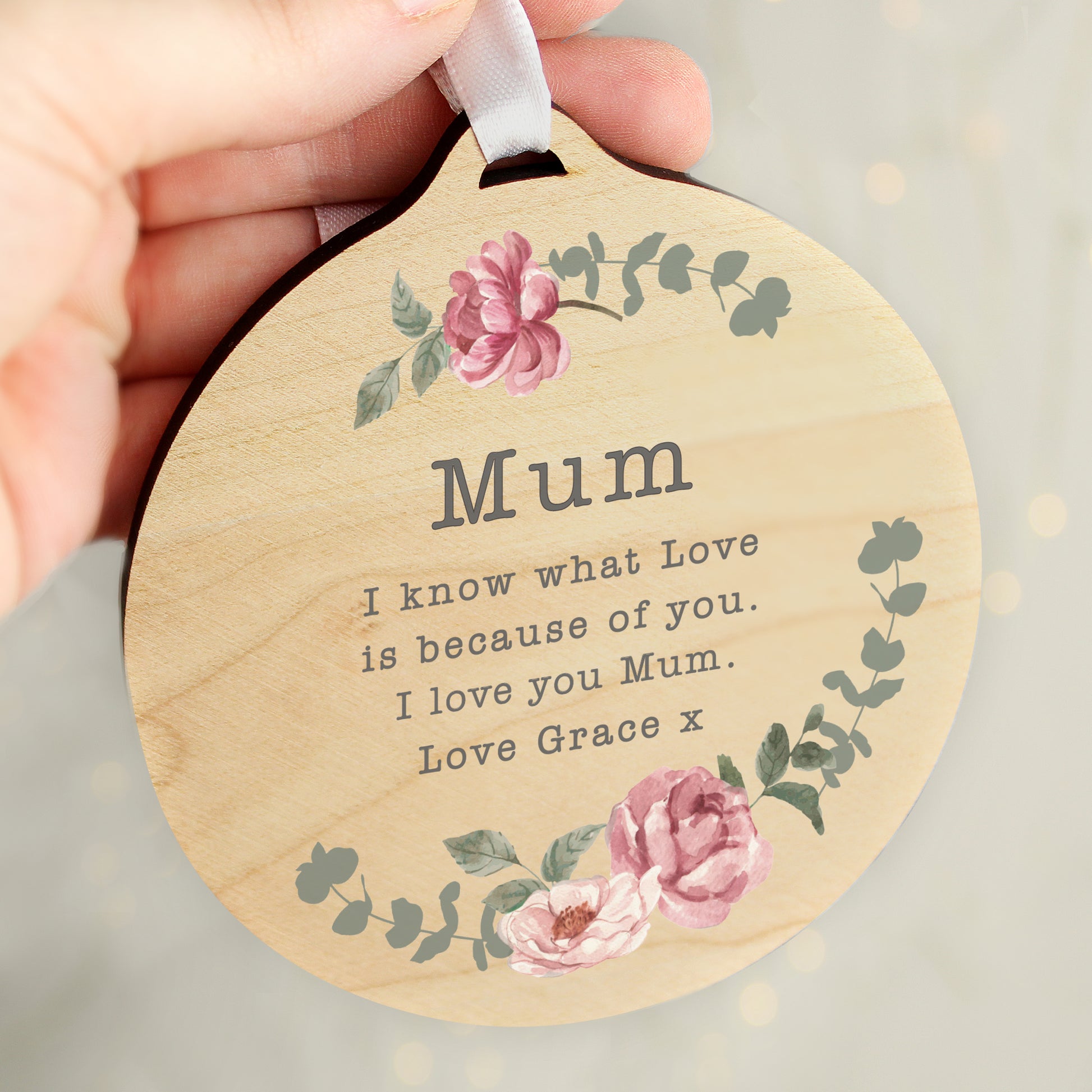 Personalised Floral Watercolour Round Wooden Decoration - MK&JD Gifts
