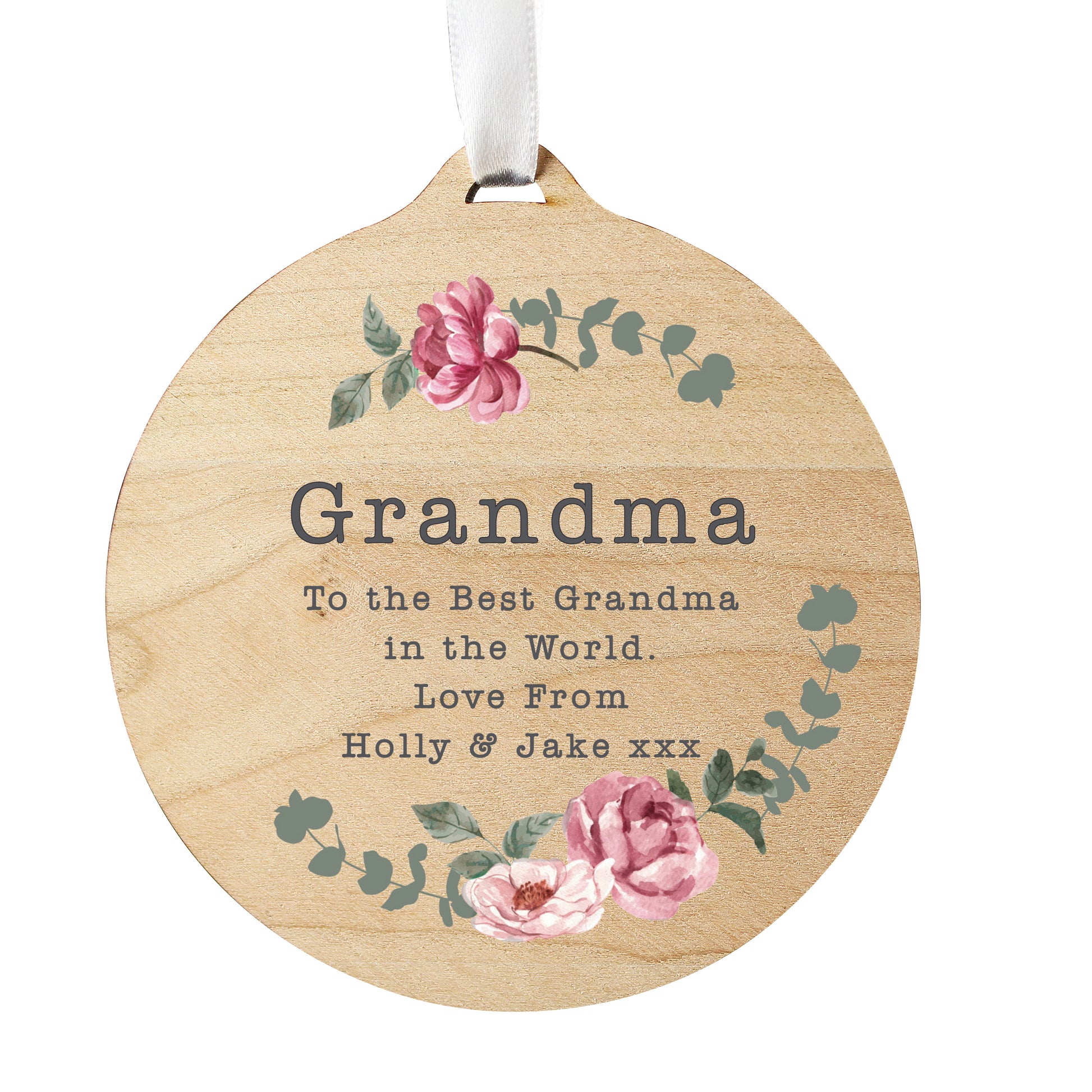 Personalised Floral Watercolour Round Wooden Decoration - MK&JD Gifts