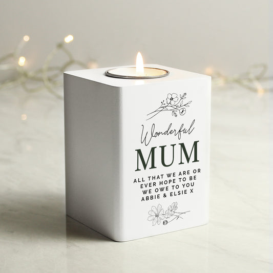 Personalised Floral White Wooden Tea light Holder - MK&JD Gifts
