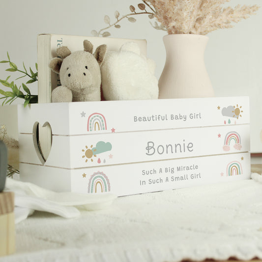 Personalised Pastel Rainbow White Wooden Crate - MK&JD Gifts