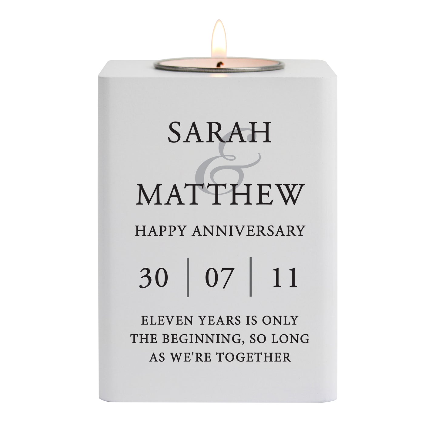 Personalised Couples White Wooden Tea light Holder - MK&JD Gifts