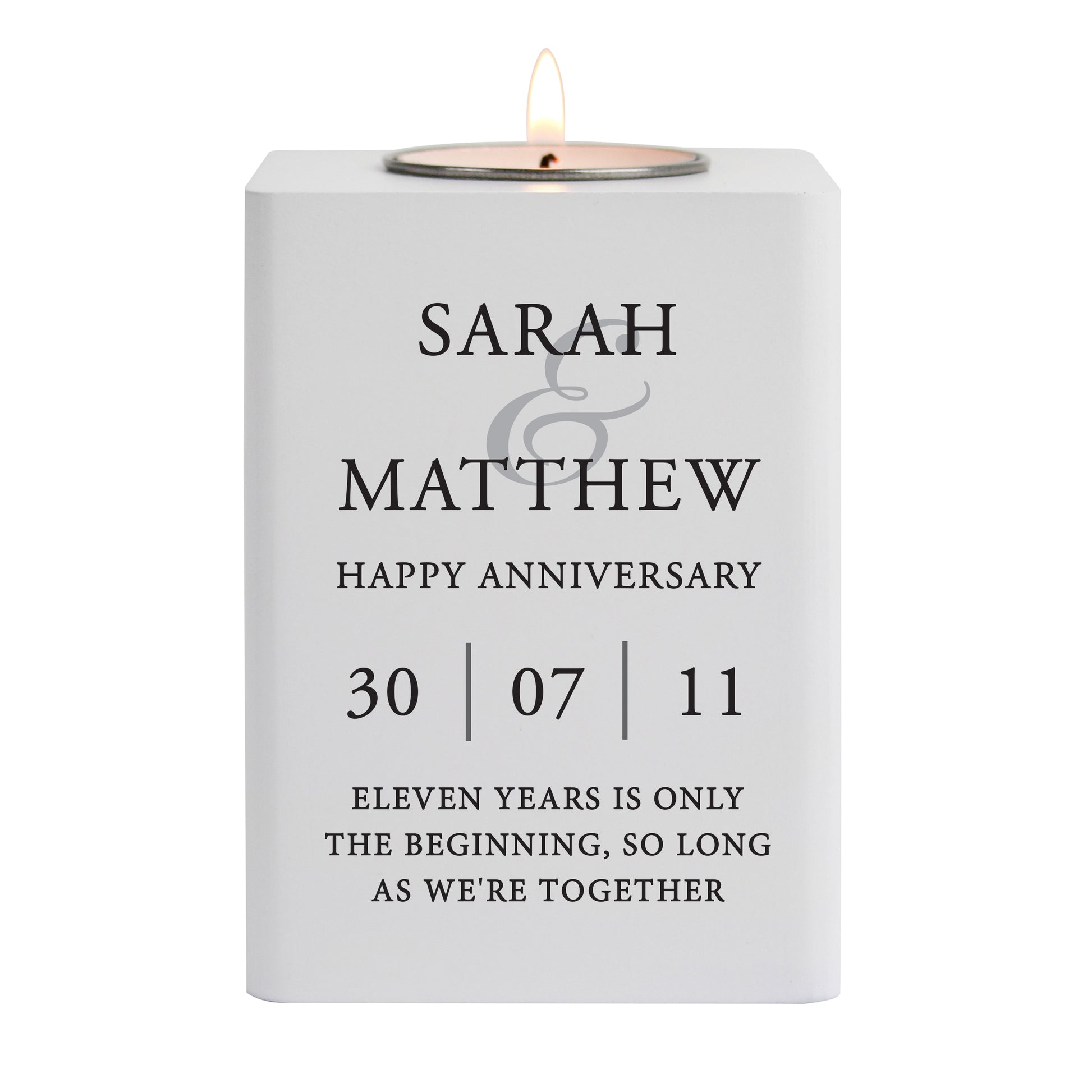 Personalised Couples White Wooden Tea light Holder - MK&JD Gifts