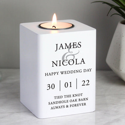 Personalised Couples White Wooden Tea light Holder - MK&JD Gifts