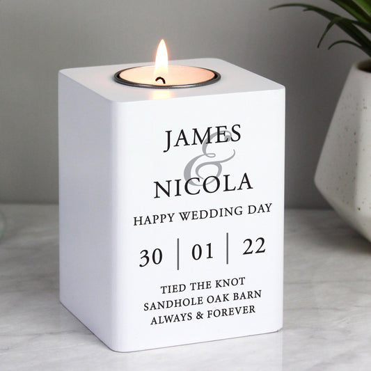 Personalised Couples White Wooden Tea light Holder - MK&JD Gifts