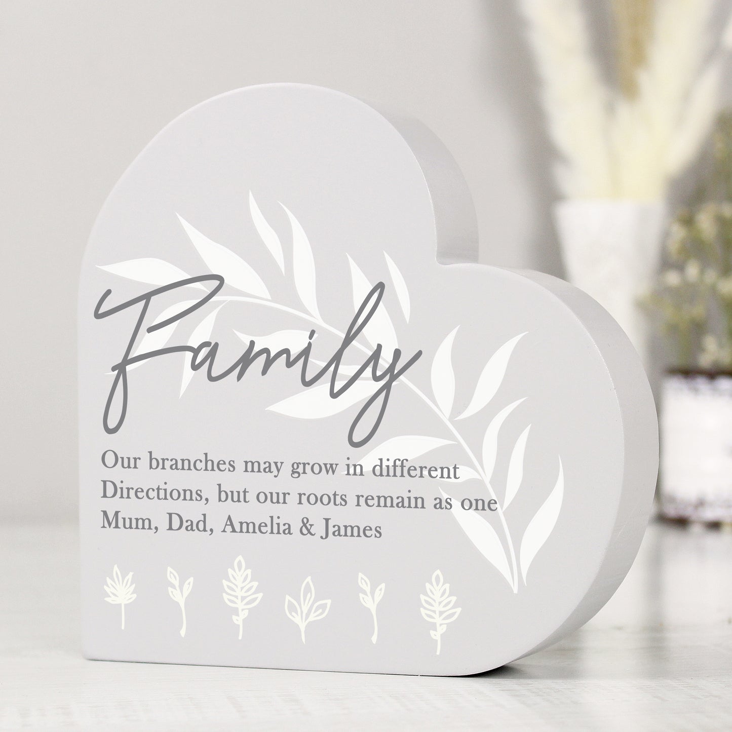 Personalised Leaf Decor Free Standing Heart Ornament - MK&JD Gifts