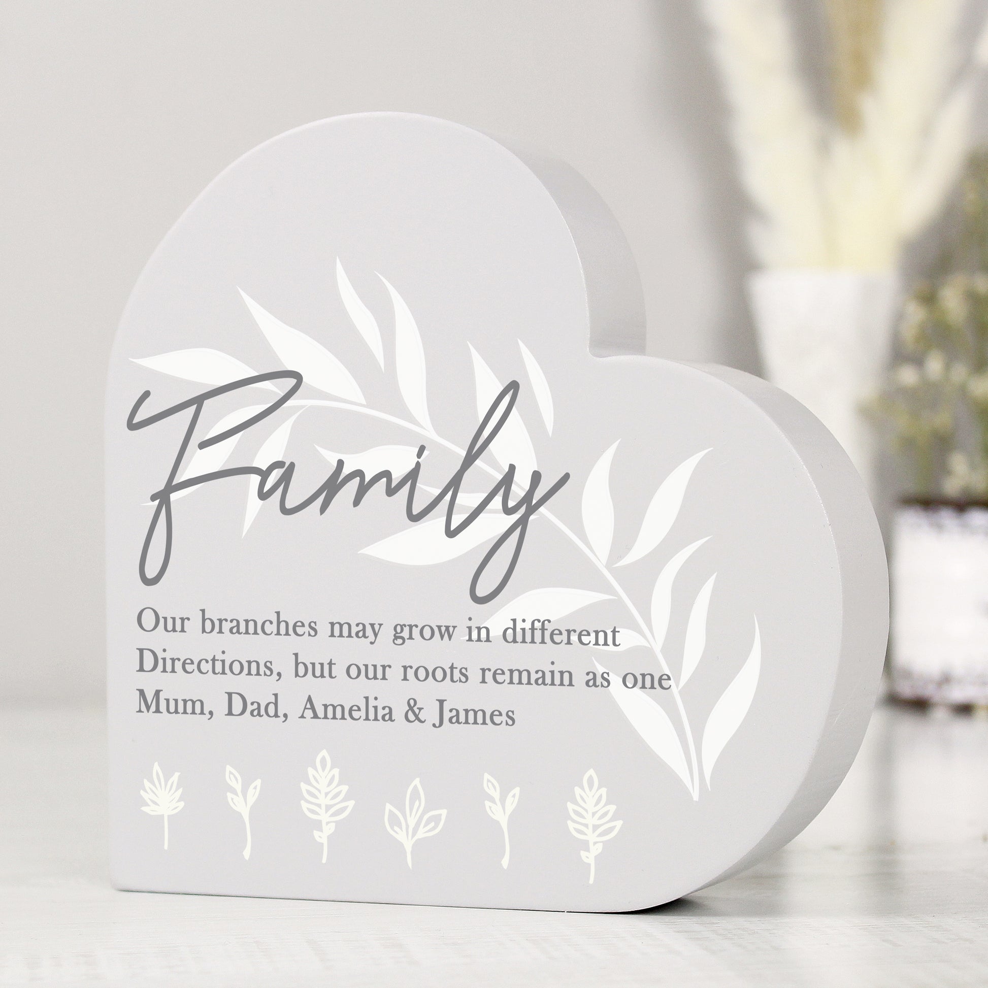 Personalised Leaf Decor Free Standing Heart Ornament - MK&JD Gifts