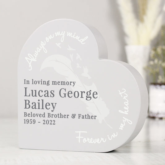 Personalised Feather Free Standing Heart Ornament - MK&JD Gifts