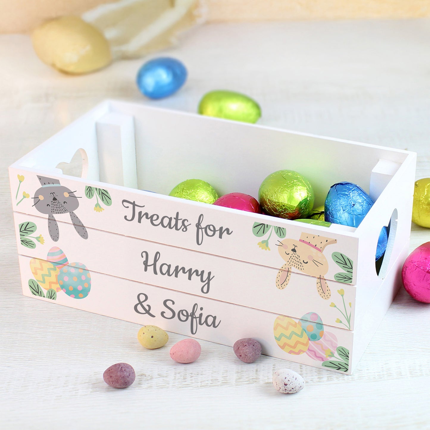 Personalised Easter Egg Hunt Small Wooden Crate - MK&JD Gifts