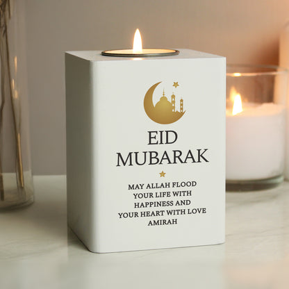 Personalised Eid and Ramadan White Wooden Tea light Holder - MK&JD Gifts