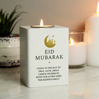 Personalised Eid and Ramadan White Wooden Tea light Holder - MK&JD Gifts