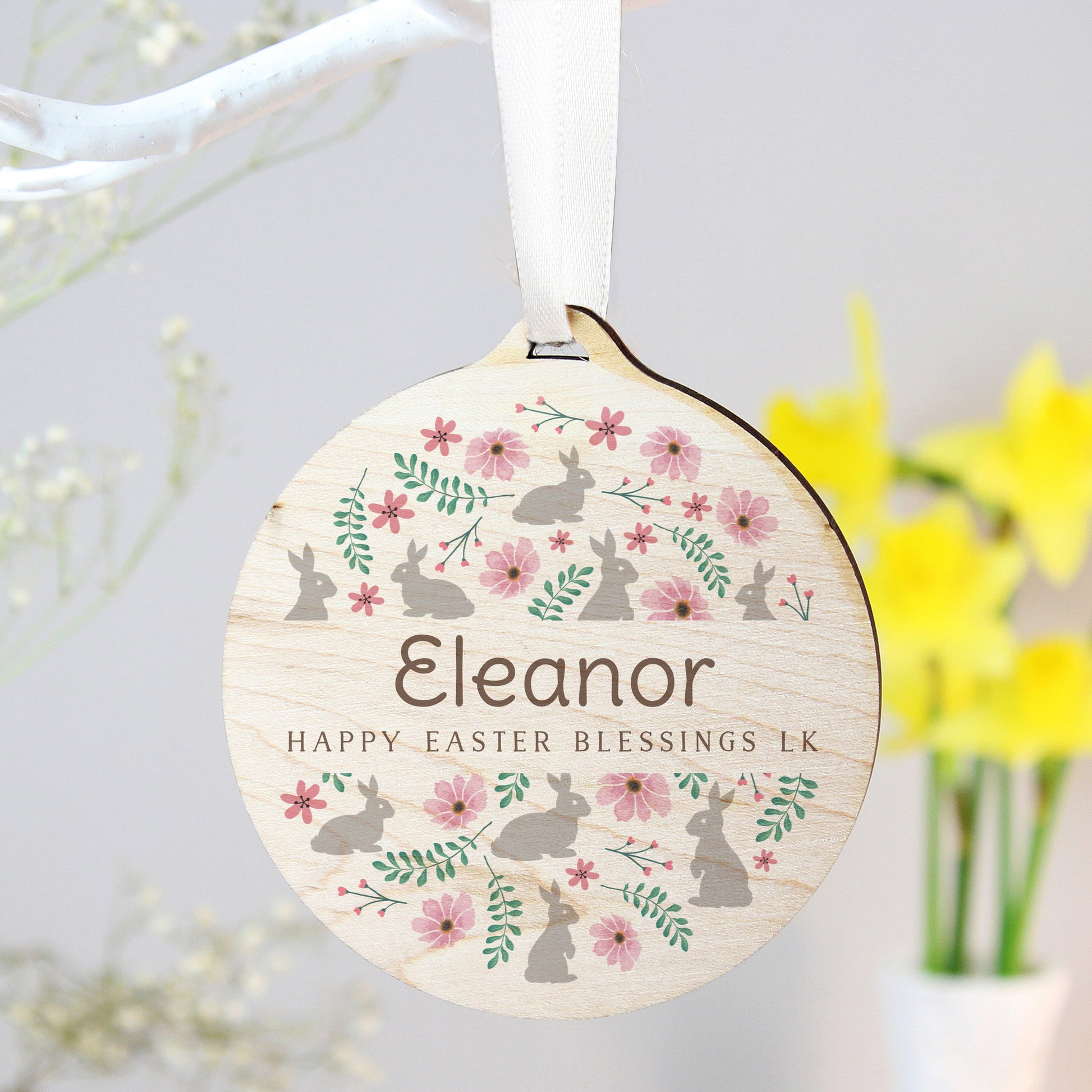 Personalised Floral Easter Tree Wooden Decoration - MK&JD Gifts