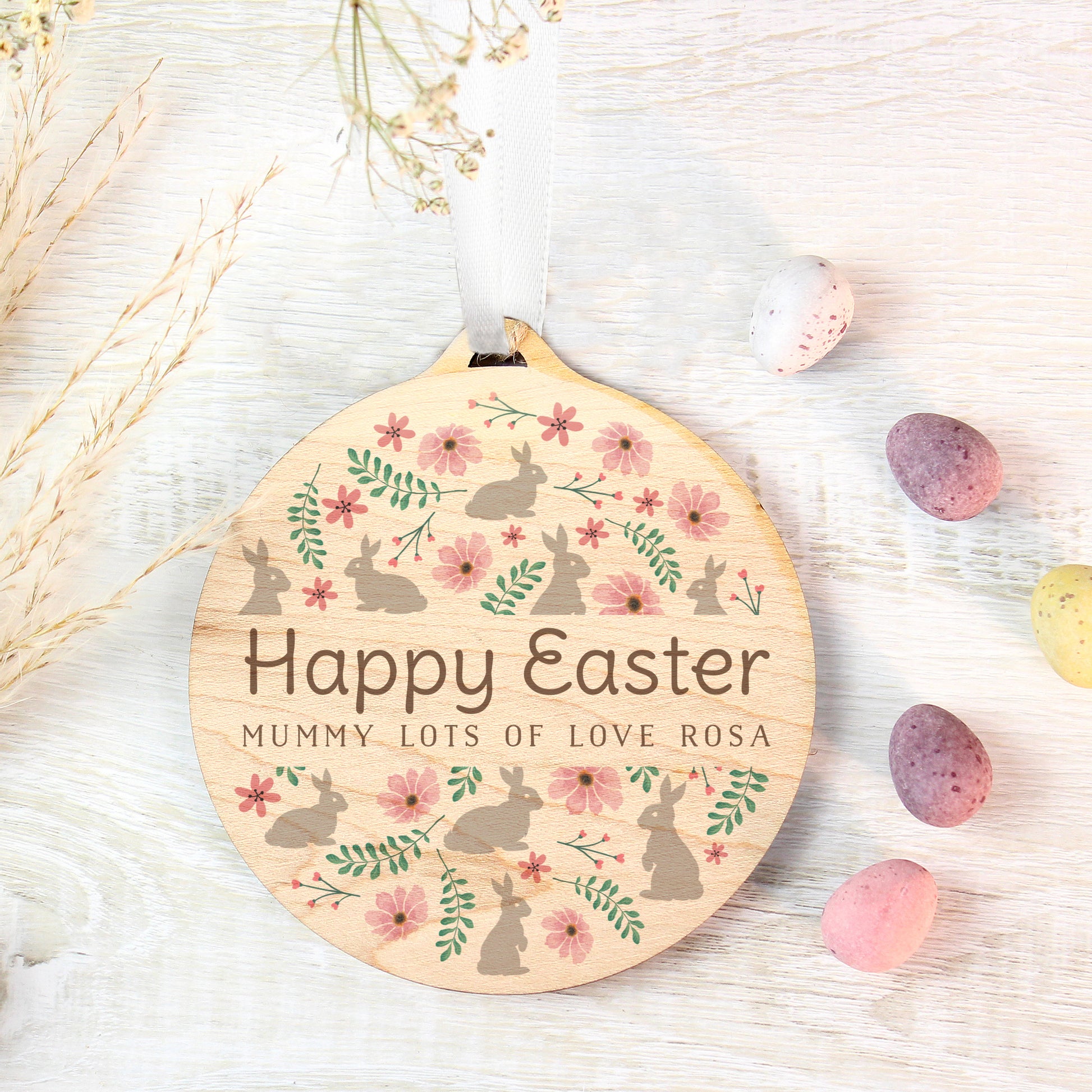 Personalised Floral Easter Tree Wooden Decoration - MK&JD Gifts