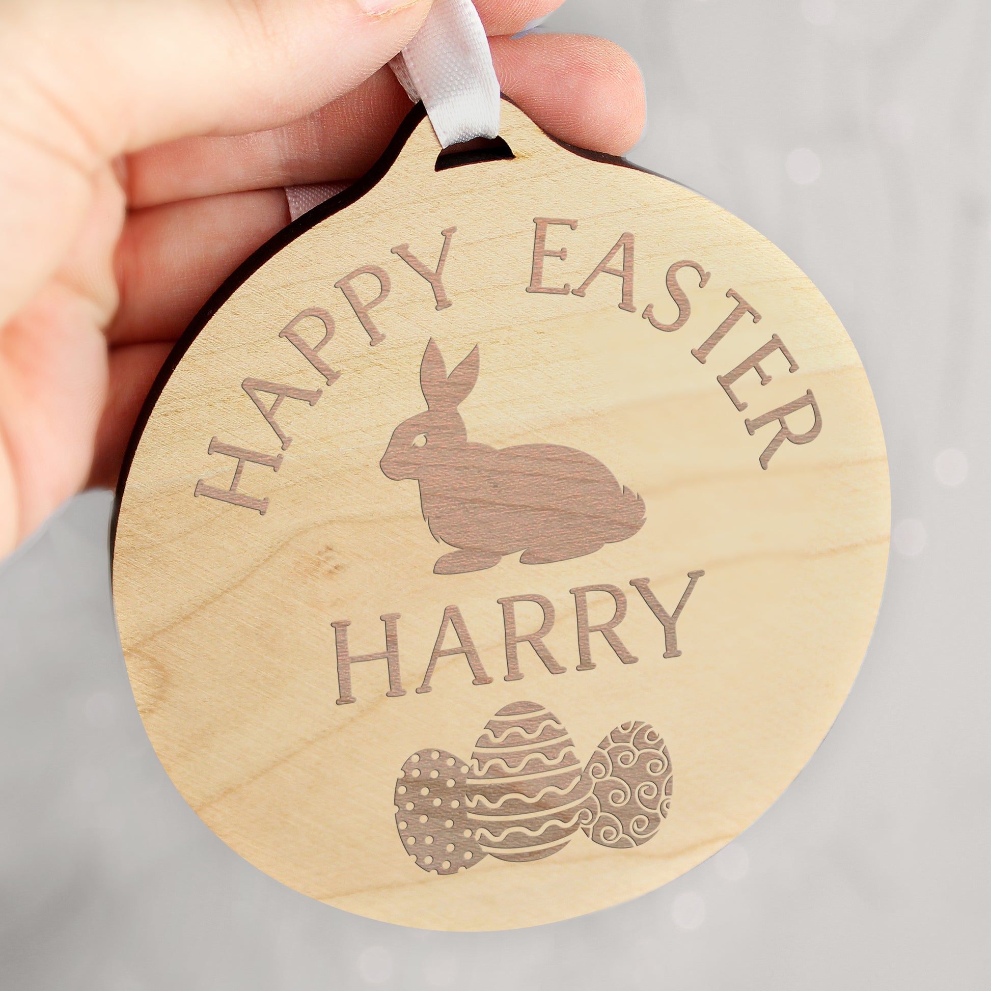 Personalised Easter Bunny Round Wooden Decoration - MK&JD Gifts