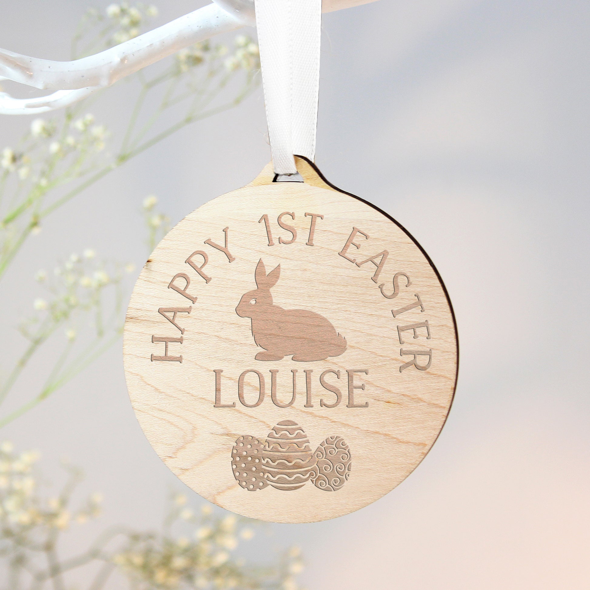 Personalised Easter Bunny Round Wooden Decoration - MK&JD Gifts